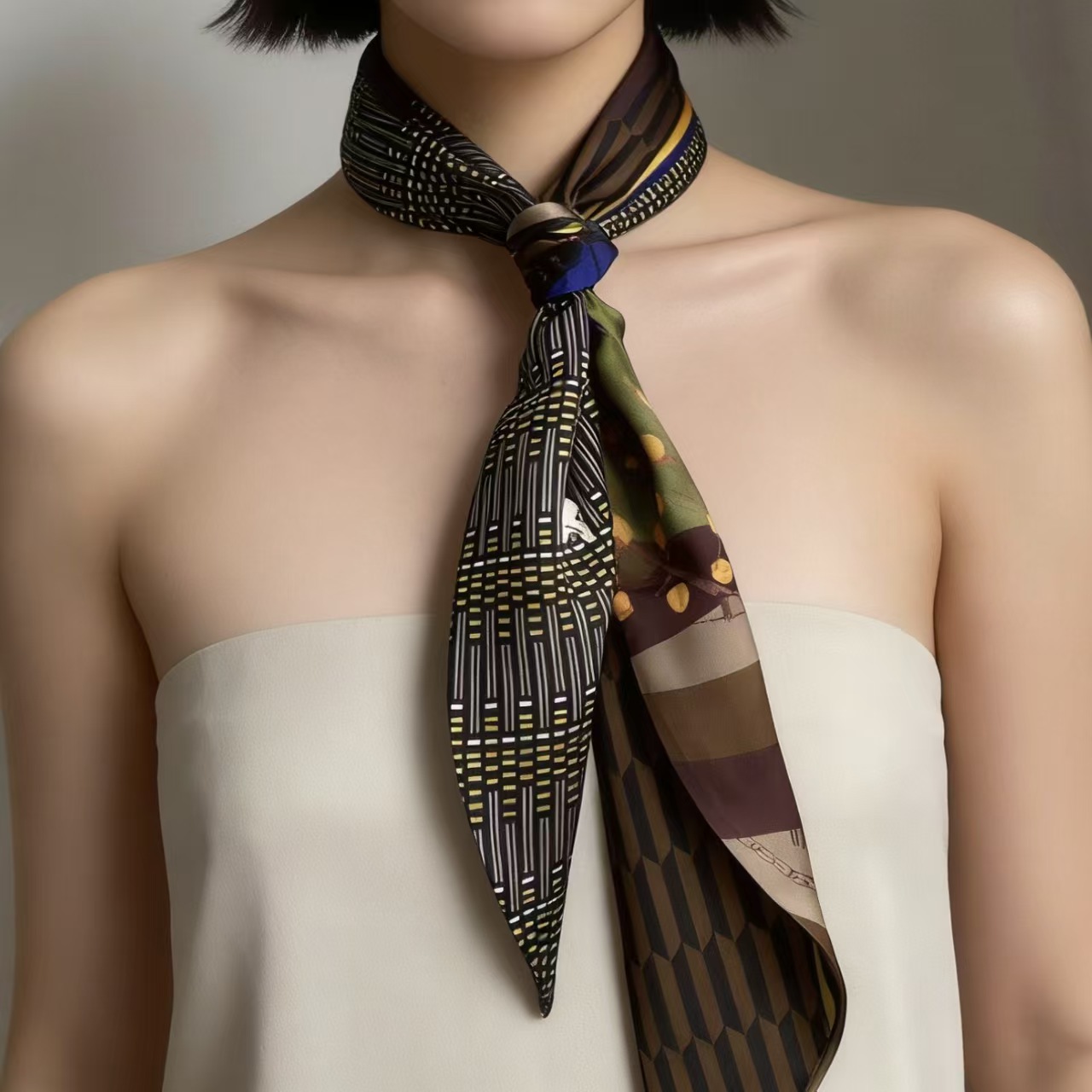 Luxury Print Long Hair Ribbon  - Silk Neck Scarf 评论和价格